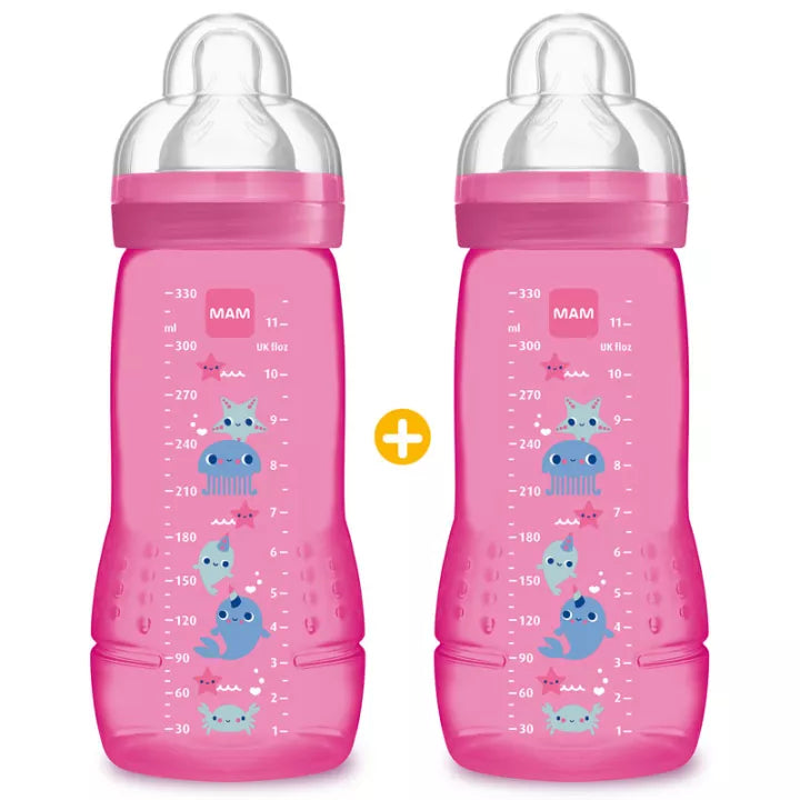MAM Biberon Easy Active 330 ml Lot de 2 Berry et Pearl