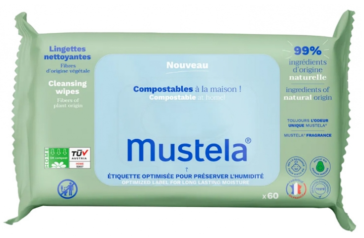 Mustela Lingettes Nettoyantes Compostables Parfumées x60