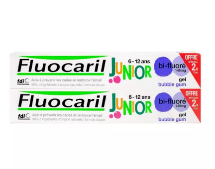 Fluocaril Junior Dentifrice Bubble Gum 6-12 ans 2 x 75 ml