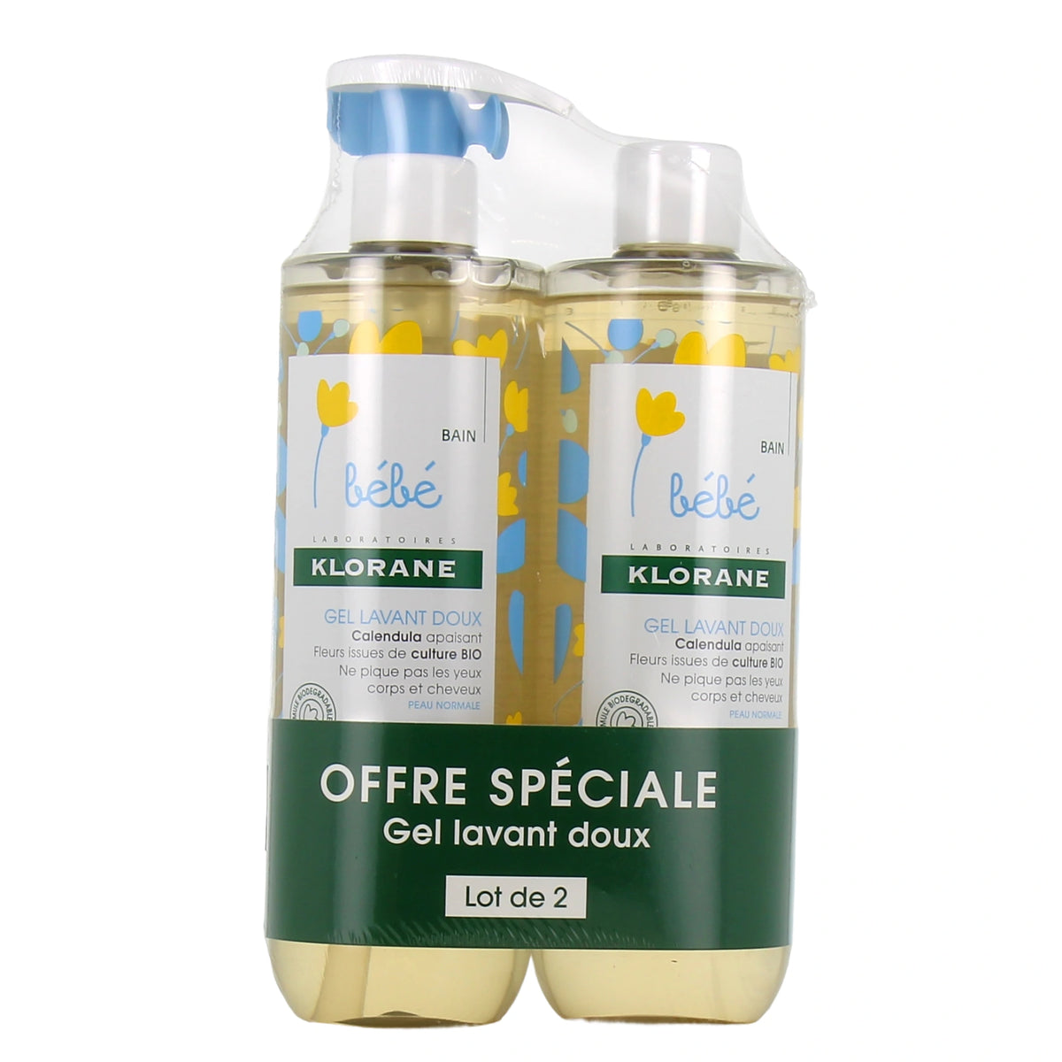 Klorane Bébé Gel Lavant Doux au Calendula – Lot de 2 x 500 ml
