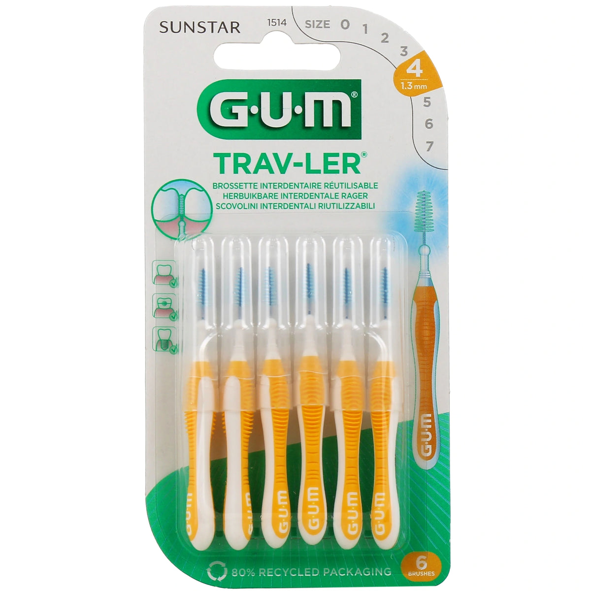 GUM Trav-ler 1514 Brossettes Interdentaires 1,3 mm – 6 brossettes