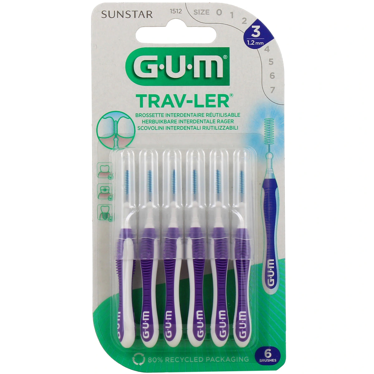 GUM Trav-ler 1512 Brossettes Interdentaires 1,2 mm – 6 brossettes