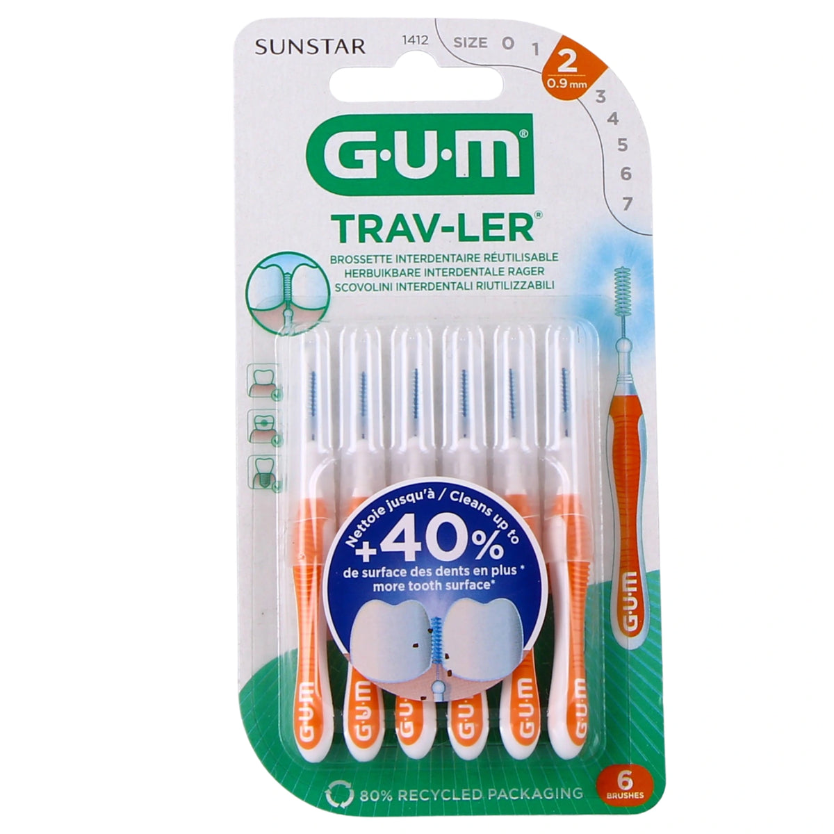 GUM Trav-ler 1412 Brossettes Interdentaires 0,9 mm – 4 + 2 offertes